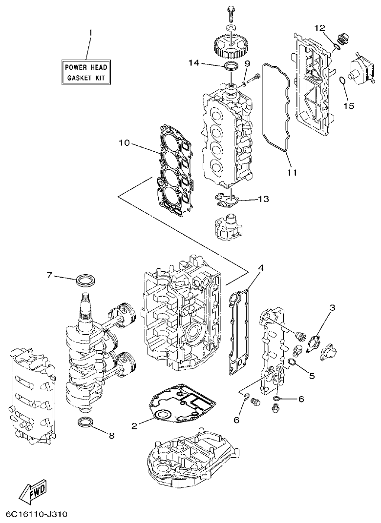 Yamaha F40H, F50H, F60F REPAIR KIT 1 parts diagram